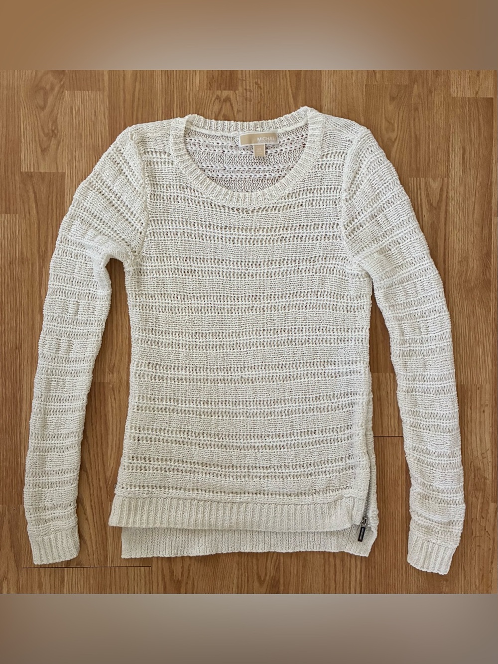 Michael Kors open stitch Sweater side zip high low white size XS